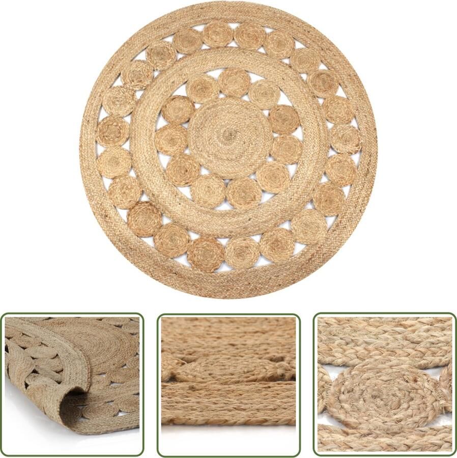 The Living Store Tapijt Jute 150cm Diameter Natuurlijk Handgemaakt Jute Tapijt Rond Tapijt Vintage Tapijt Natuurtapijt Handmade Tapijt