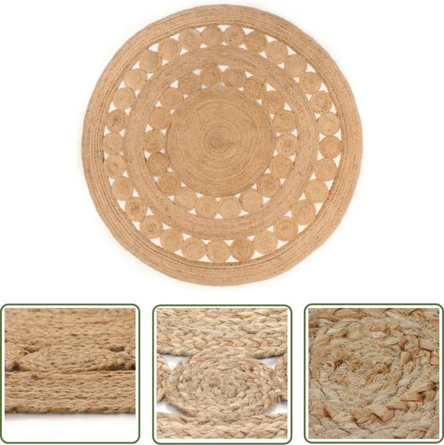 The Living Store Jute Tapijt Gevlochten Diameter 210 cm Sterk en Duurzaam Jute Tapijt Rond Tapijt Vintage Tapijt Natuurtapijt Handmade Tapijt