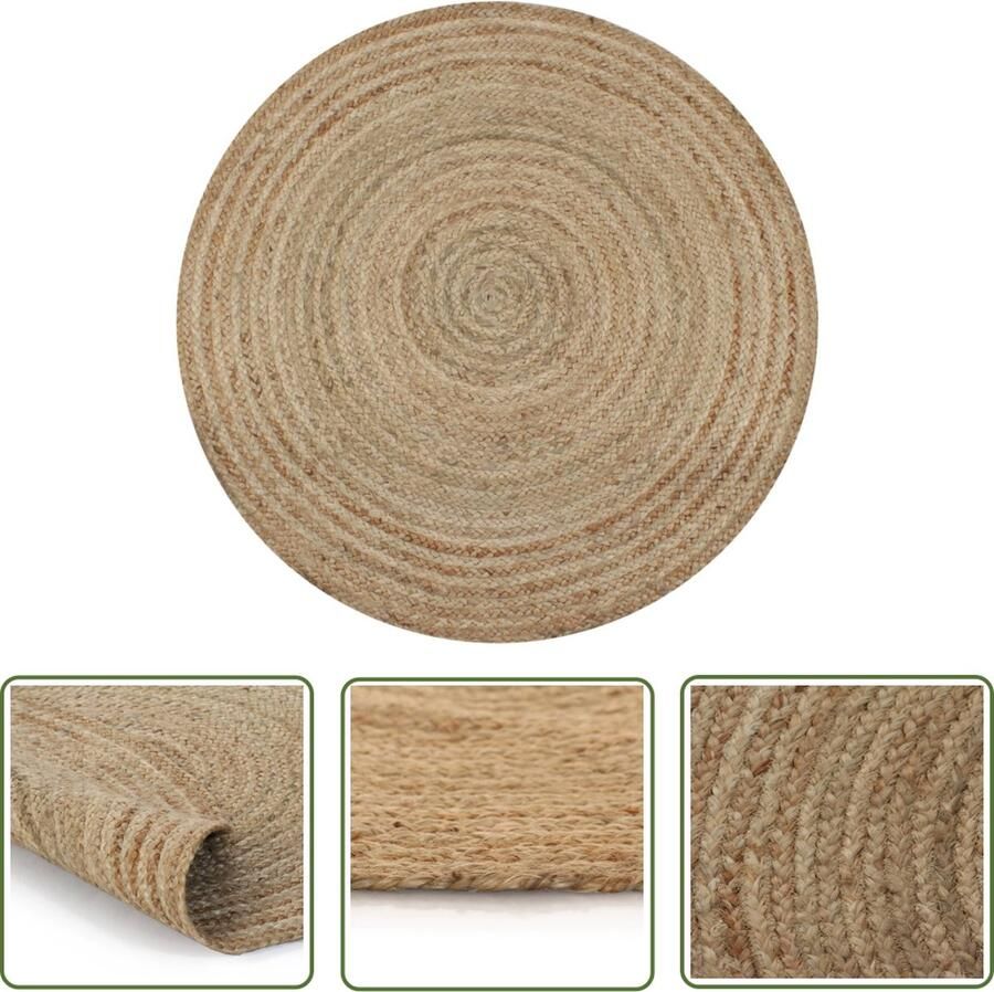 The Living Store Tapijt Rond 150 cm Gevlochten Jute Tapijt Rond Tapijt Vloerkleed Natuurlijk Tapijt Vintage Tapijt