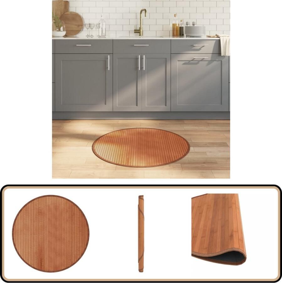 VidaXL Rond Vloerkleed 80 cm Bamboe Bruin Bamboetapijt Vloerkleden Woonaccessoire Kamerdecoratie Bruin Tapijt