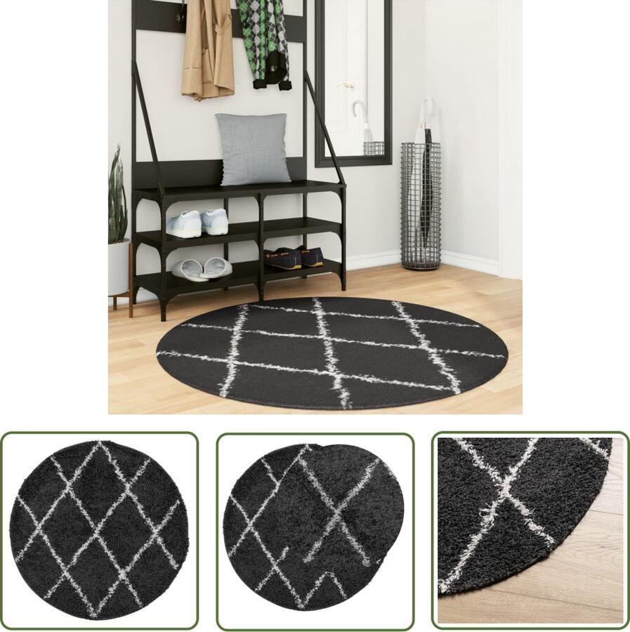 The Living Store Vloerkleed PAMPLONA shaggy hoogpolig Ø 120 cm zwart en crème Shaggy Vloerkleed Rond Vloerkleed Zwarte Vloerkleed Crème Vloerkleed Salon