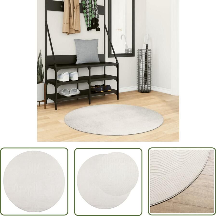 VidaXL Rond Vloerkleed Vloerkleden Scandinavisch Vloerkleed IZA laagpolig Scandinavisch Ø 100 cm crèmekleurig Creme Kleurig Vloerkleed Polyester Vloerkleed Zacht Vloerkleed