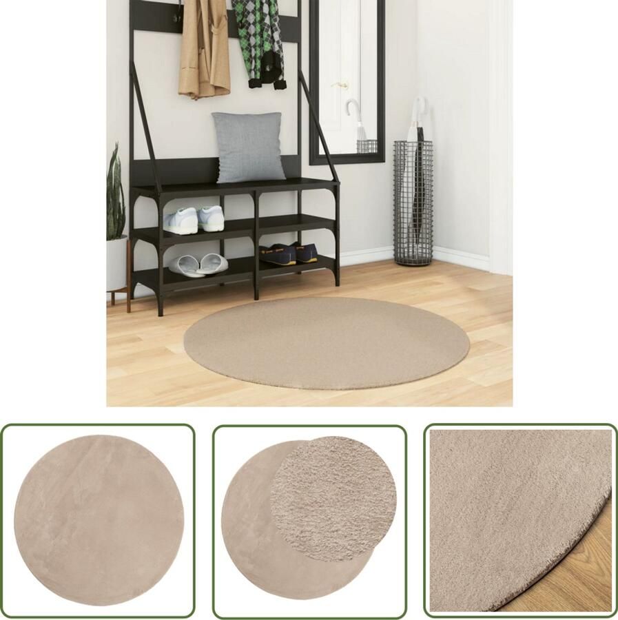 VidaXL Rond Vloerkleed Vloerkleden Vloerkleed HUARTE laagpolig zacht wasbaar Ø 100 cm zandkleurig Beige Vloerkleed Wollen Vloerkleed Huiskamervloerkleed