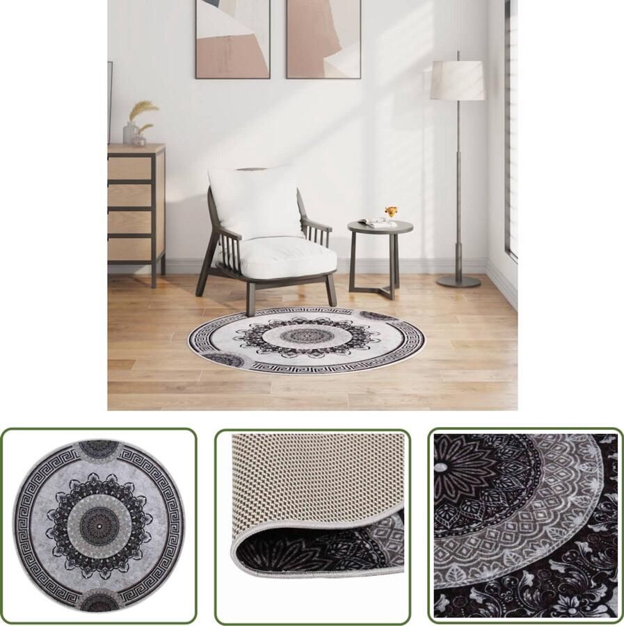 The Living Store Vloerkleed Meerkleurig Fluweel 120 cm Diameter Anti-slip onderkant Vloerkleed Rond Vloerkleed Multicoloured Rug Pluche Vloerkleed Anti Slip Matten
