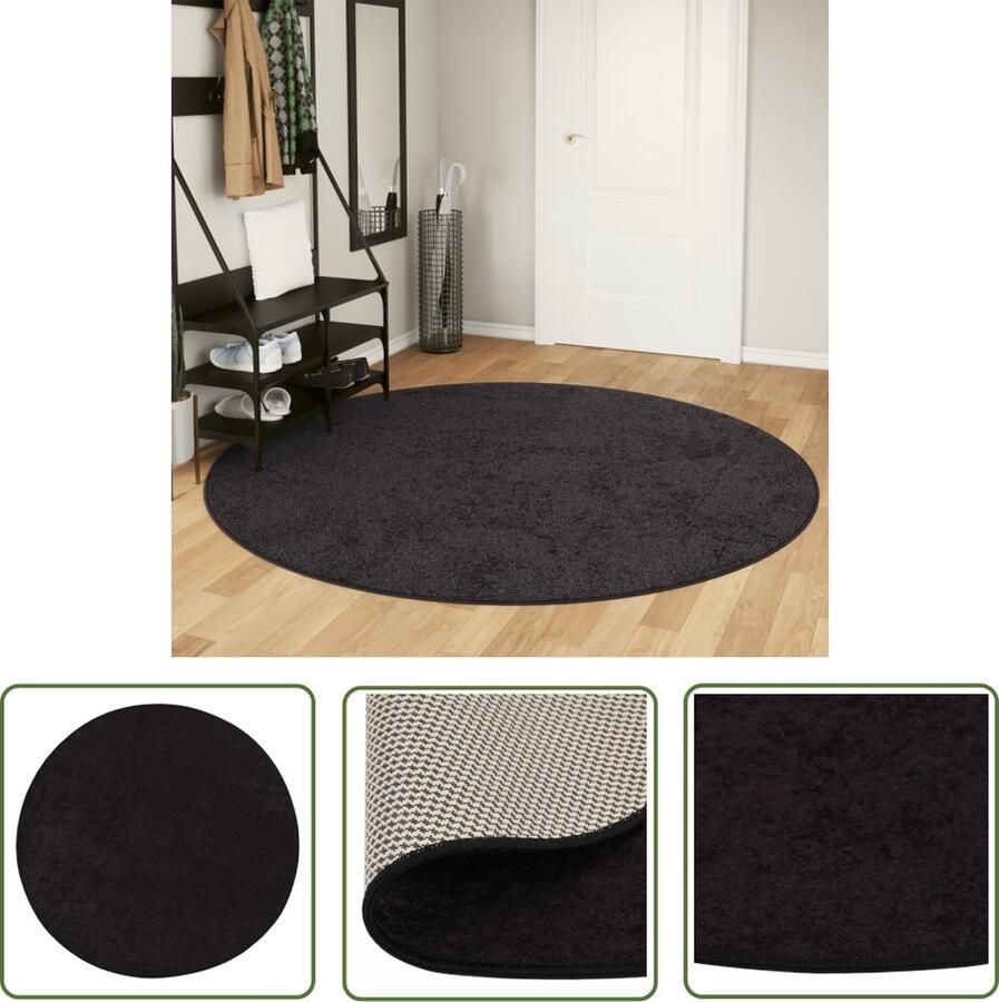 The Living Store Vloerkleed 200 cm Ken- Antraciet Materiaal- 100% polyester Poolhoogte- 4 mm Gewicht- 1.000 g mÂ² Anti-slip PVC-onderkant Machine wasbaar tot 30 graden Antibacterieel Geluidsabsorberend