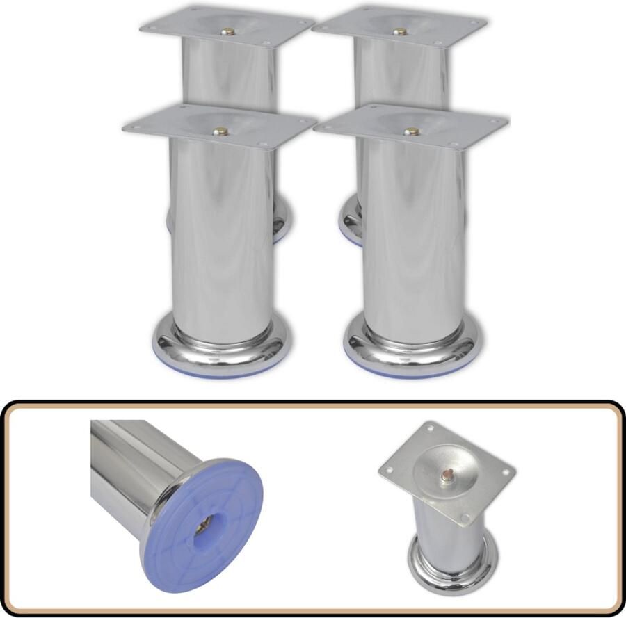 VidaXL Ronde bankpoten chroom 120 mm Set van 4 Bankpoten Chrome Bankpoten Ronde Bankpoten Set Bankvoet Bankondersteuning Salontafel Poten Stoffen Bank Poten Metalen Bankpoten Vintage Bankpoten