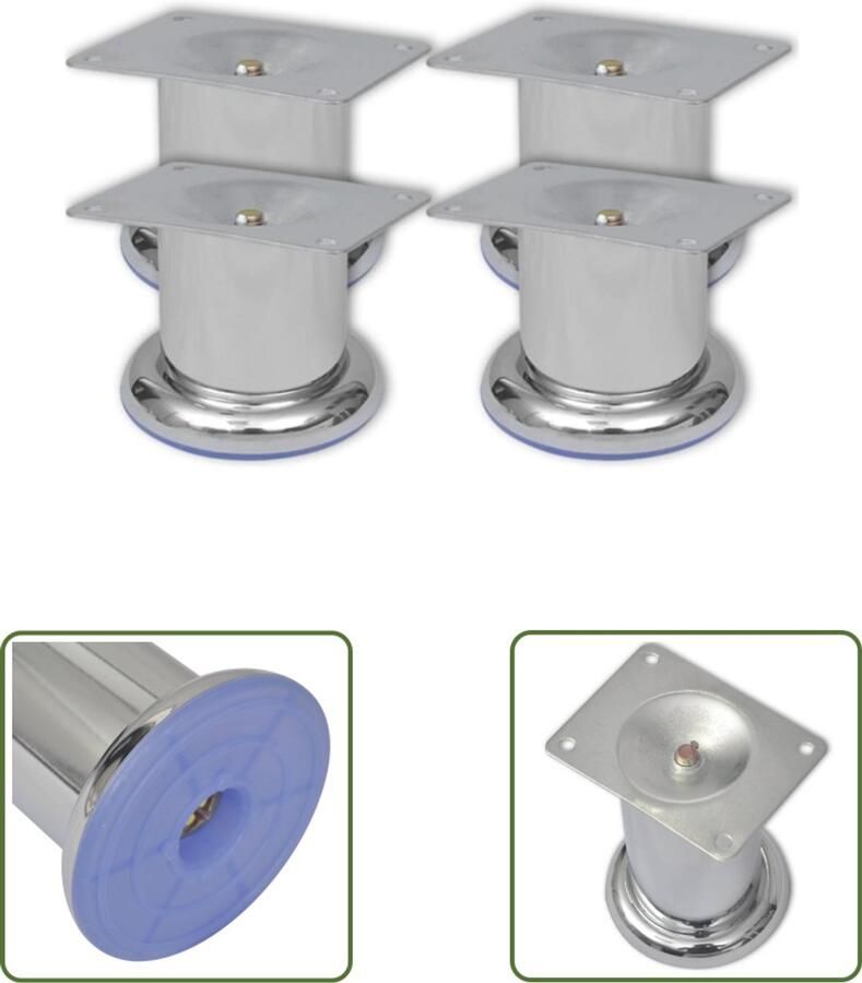VidaXL Ronde Chromen Bankpoten 60mm Set van 4 Bankpoten Chromen Bankpoten Bankvoet Bankvoeten Salontafelpoten Stoffen Bank Design Bank Vintage Bank Modern Bank Metalen Bankpoten Sterke Bankpoten Stabiele Bankpoten