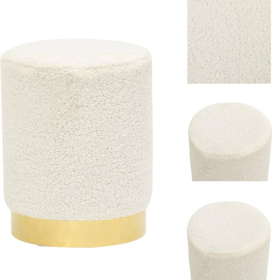 VidaXL Ronde Hocker Fleece 28 x 36 cm Wit en Goud Krukje - Foto 3
