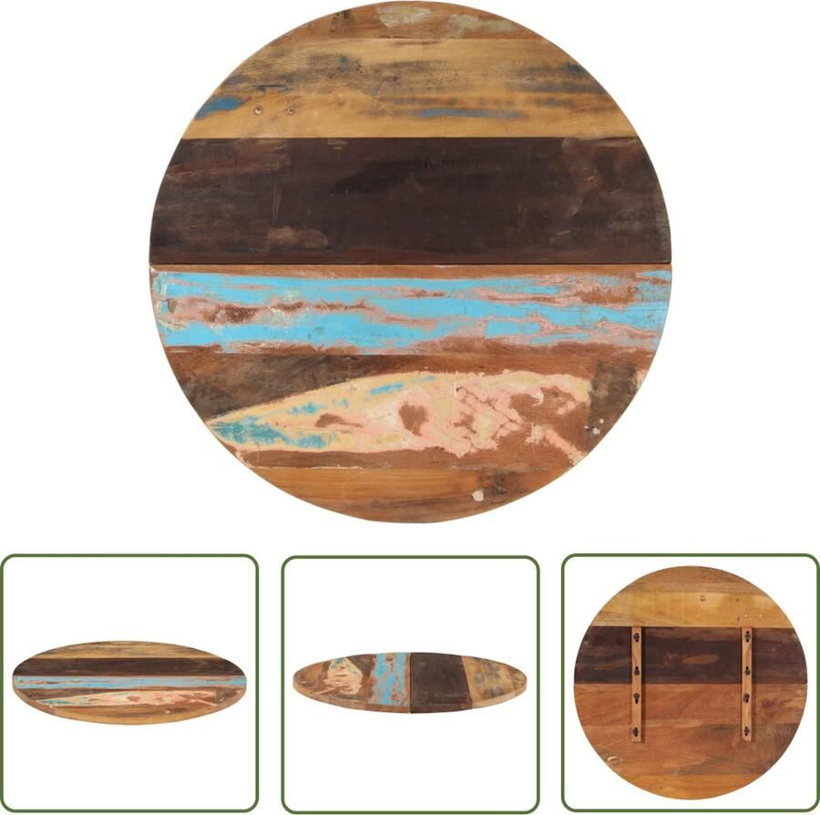 The Living Store Houten Tafelblad Salontafel Bijzettafel Bartafel 80 cm Diameter Massief gerecycled hout Houten Tafelblad Ronde Tafel Salontafel Bijzettafel Bartafel - Foto 2