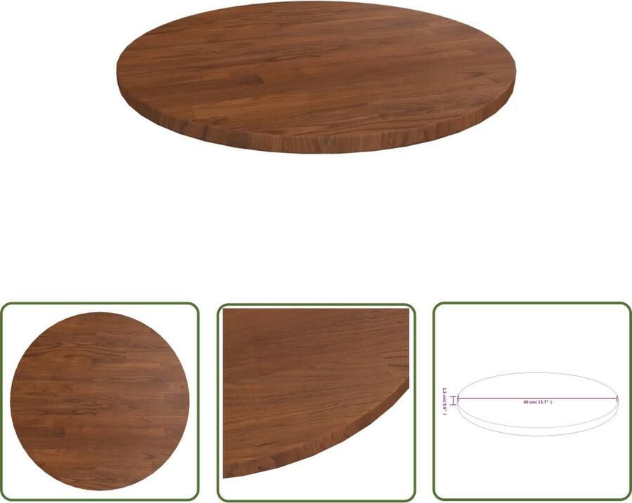 The Living Store Tafelblad rond Ø40x1 5 cm bewerkt massief eikenhout donkerbruin Eikenhouten Tafelblad Ronde Tafelblad Bruin Vintage Tafelblad Rustic Tafelblad