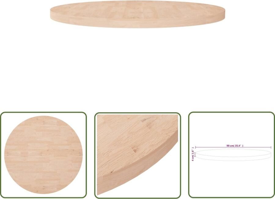 The Living Store Tafelblad rond Ø90x4 cm onbehandeld massief eikenhout Eikenhouten Tafelblad Ronde Tafelblad Salontafel Tafelblad Kopen Vintage Tafelblad
