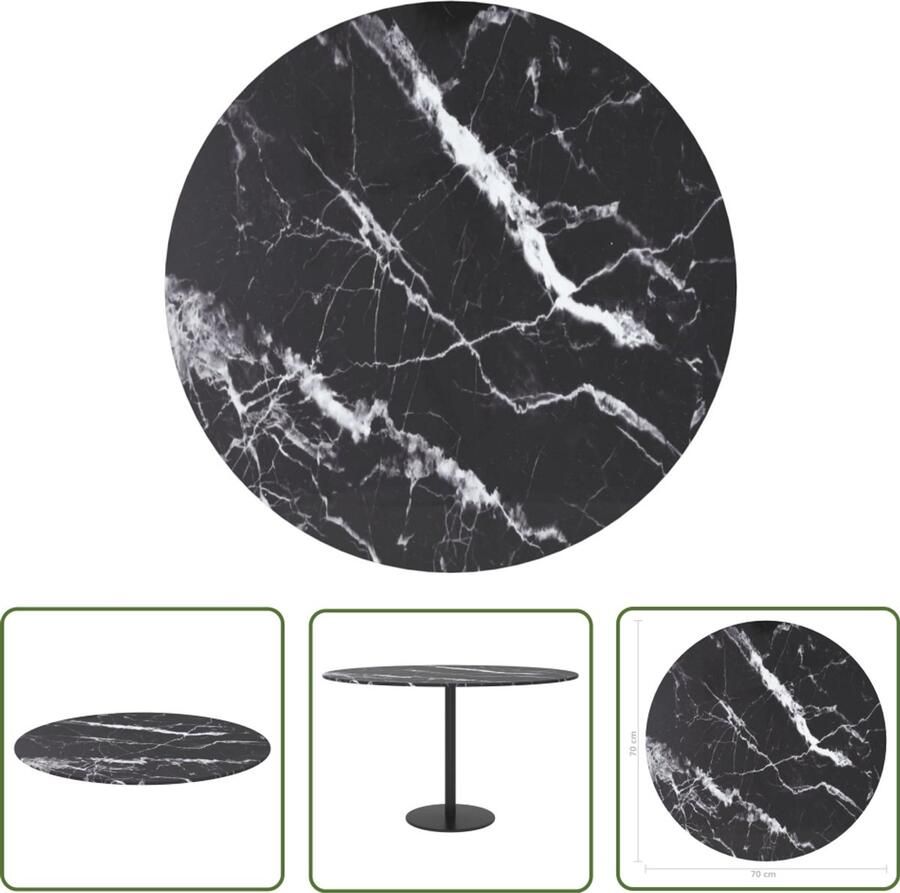 The Living Store Tafelblad Ø70x0 8 cm gehard glas met marmeren design zwart Geharde Glas Tafelblad Ronde Tafelblad Zwarte Tafelblad Marmer Look Tafelblad Eetkamertafel Accessoires