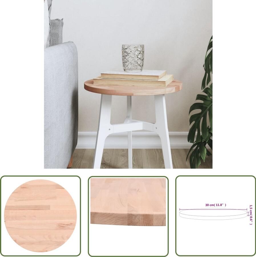 The Living Store Tafelblad rond Ø30x1 5 cm massief beukenhout Houten Tafelblad Ronde Tafelblad Beukenhout Tafelblad Tafellaag Tafeltop