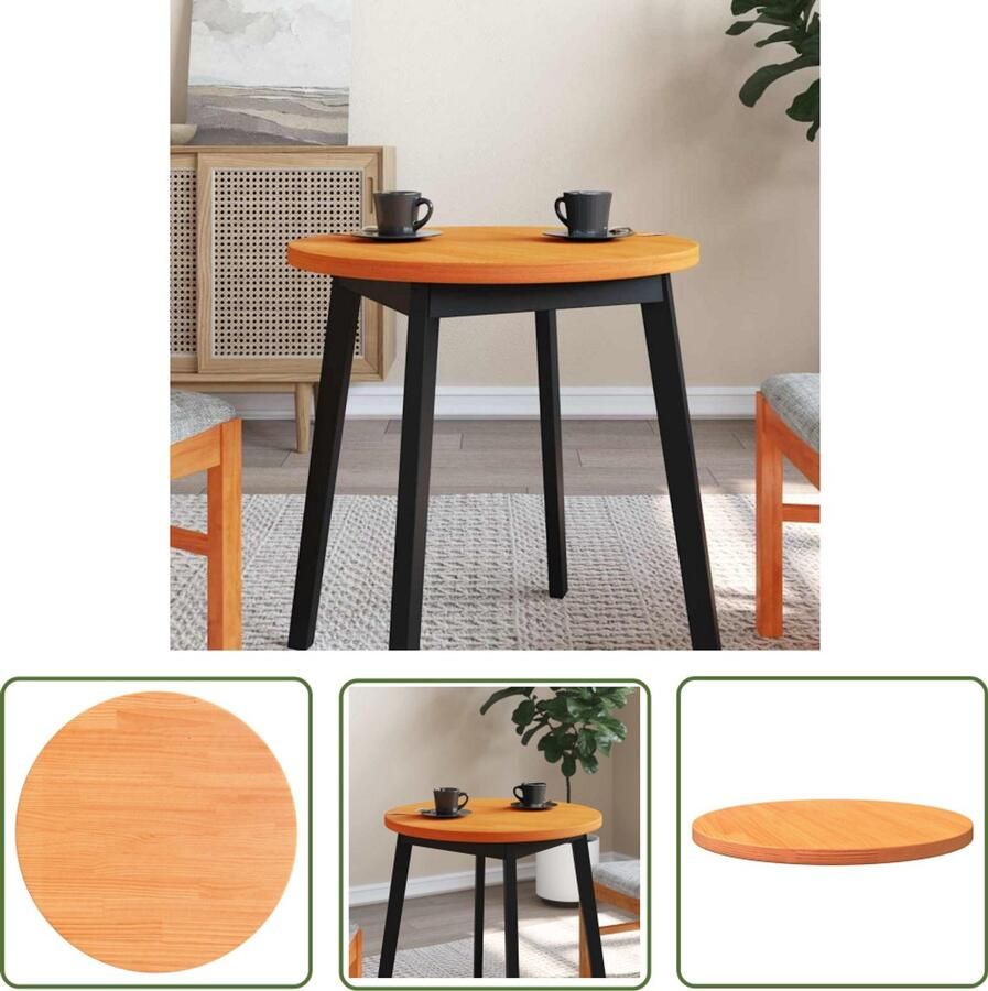 The Living Store Tafelblad rond Ø60x2 5 cm massief grenenhout wasbruin Houten Tafelblad Ronde Tafelblad Tafelscherm Vintage Tafelblad Interieurdecoratie - Foto 2