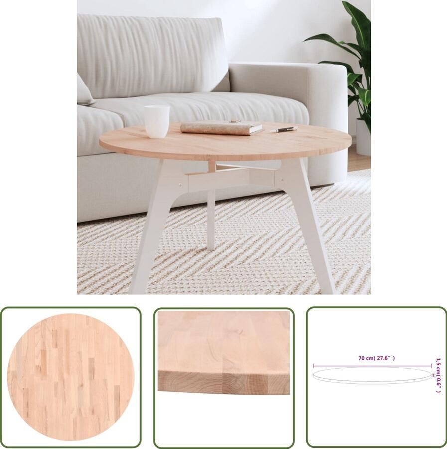 The Living Store Tafelblad rond Ø70x1 5 cm massief beukenhout Houten Tafelblad Ronde Tafelblad Beukenhout Tafelblad Salontafel Blad Tafellamp Voet