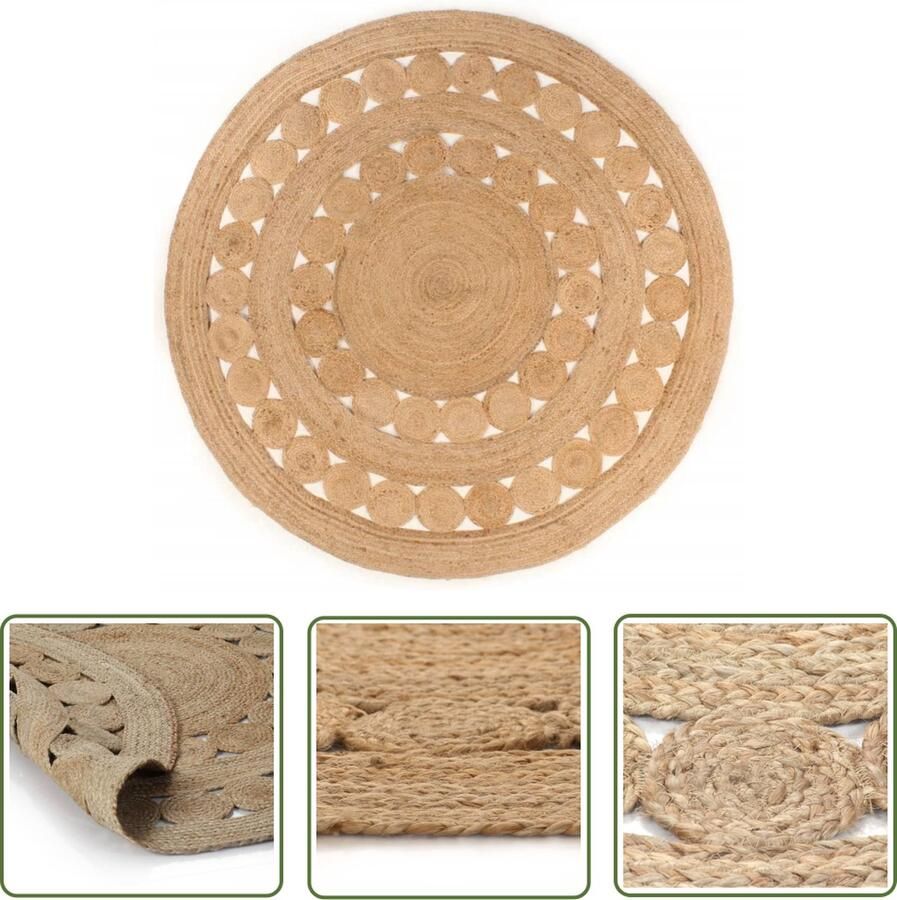 The Living Store Tapijt Gevlochten Jute Ronde 180 cm Natuurlijke Jute Toon Jute Tapijt Ronde Tapijt Vintage Tapijt Woon Accessoires Vloerkleed