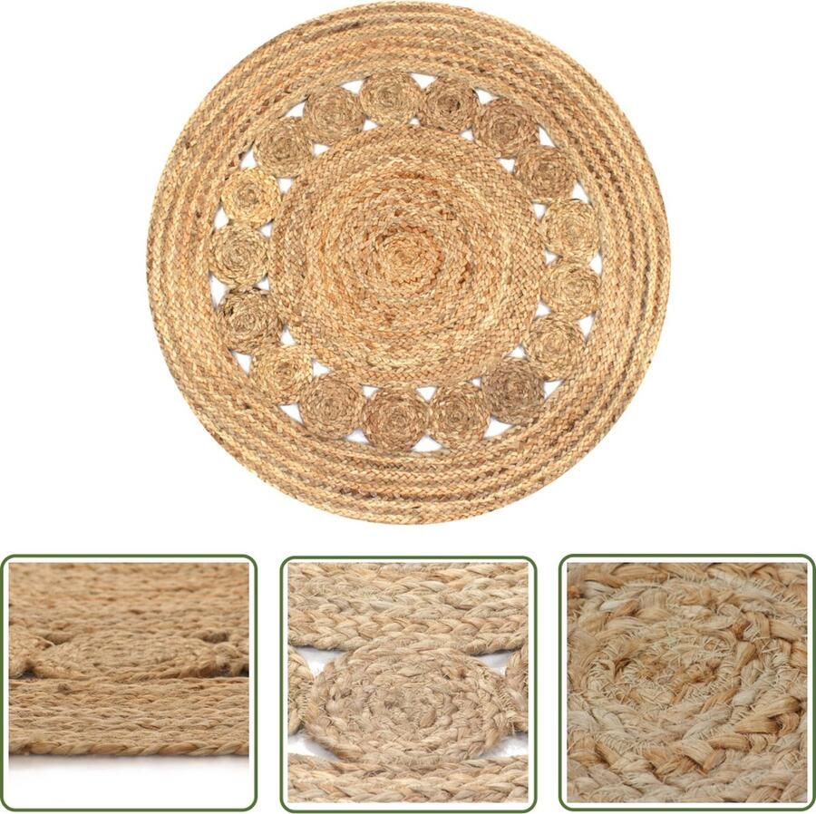 The Living Store naturel gevlochten jute tapijt rond 90 cm handgemaakt Jute Tapijt Ronde Tapijt Vintage Tapijt Boho Tapijt Natuurttapijt