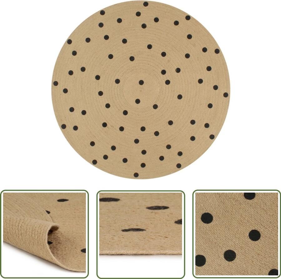 VidaXL Vloerkleed Jute Handgemaakt 150 cm Jute Tapijt Ronde Vloerkleed Handgemaakte Tapijt Natuurlijke Decoratie Vintage Stijl Zwart Wit Tapijt Design Tapijt Living Room Decor Bohemian Style Polkadots Tapijt