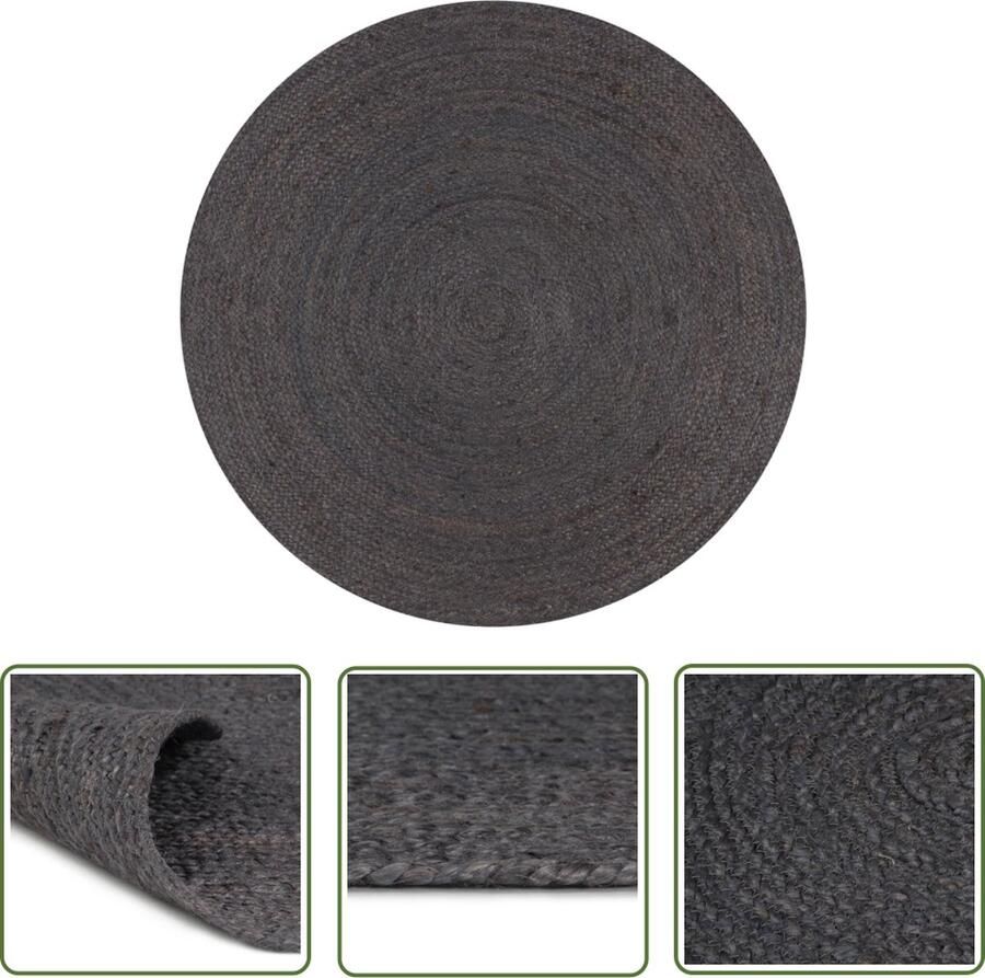 The Living Store Tapijt Gevlochten Jute 90 cm Donkergrijs Handgemaakt Jute Vloerkleed Ronde Vloerkleed Handgemaakte Vloerkleed Naturel Vloerkleed Grijs Vloerkleed