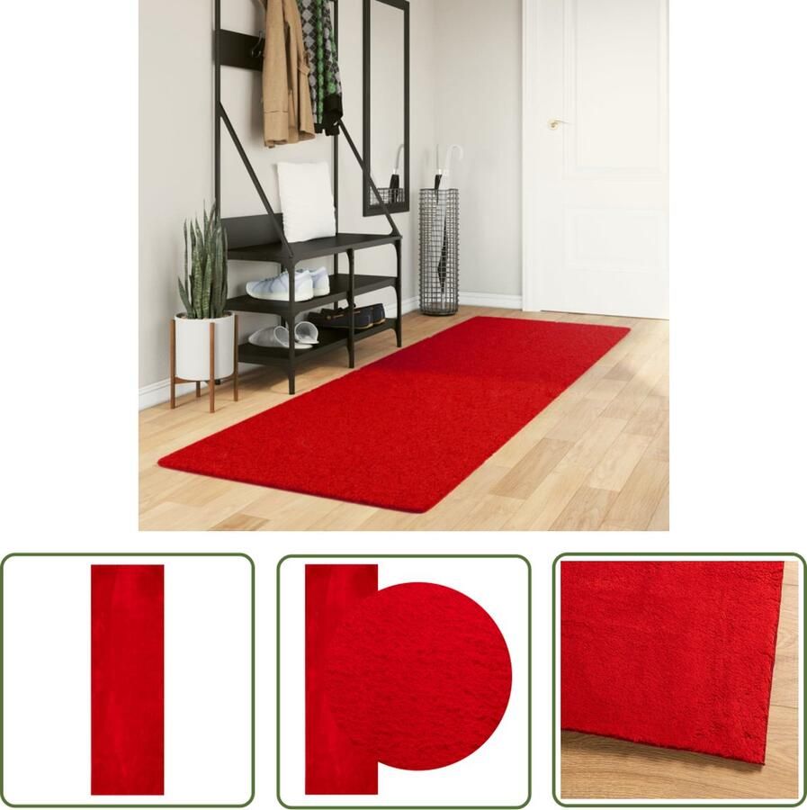 The Living Store HUARTE Vloerkleed 80 x 250 cm Rood Polyester 18 mm Polen Vloerkleed Rood Vloerkleed Polyester Vloerkleed Huiskleed Living Room Decoratie