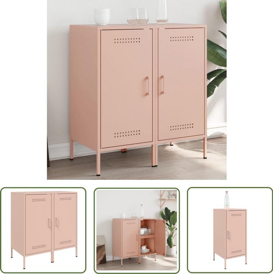 The Living Store Dressoirs 2 st 36x39x79 cm staal roze Industriele Dressoir Roestvrijstalen Dressoir Vintage Dressoir Salontafel Tv Tafel