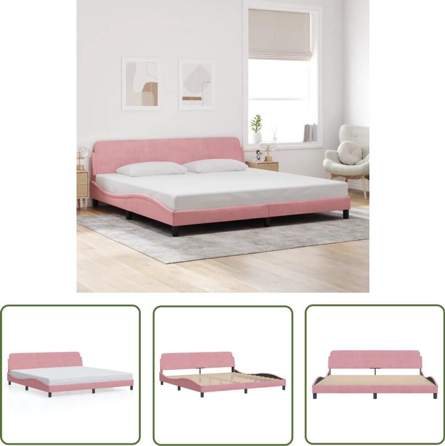 VidaXL Bedframe Dover fluweel roze 200x200 cm Bed Frame Roze Bed Fluweel Bed King Size Bed Tweepersoonsbed