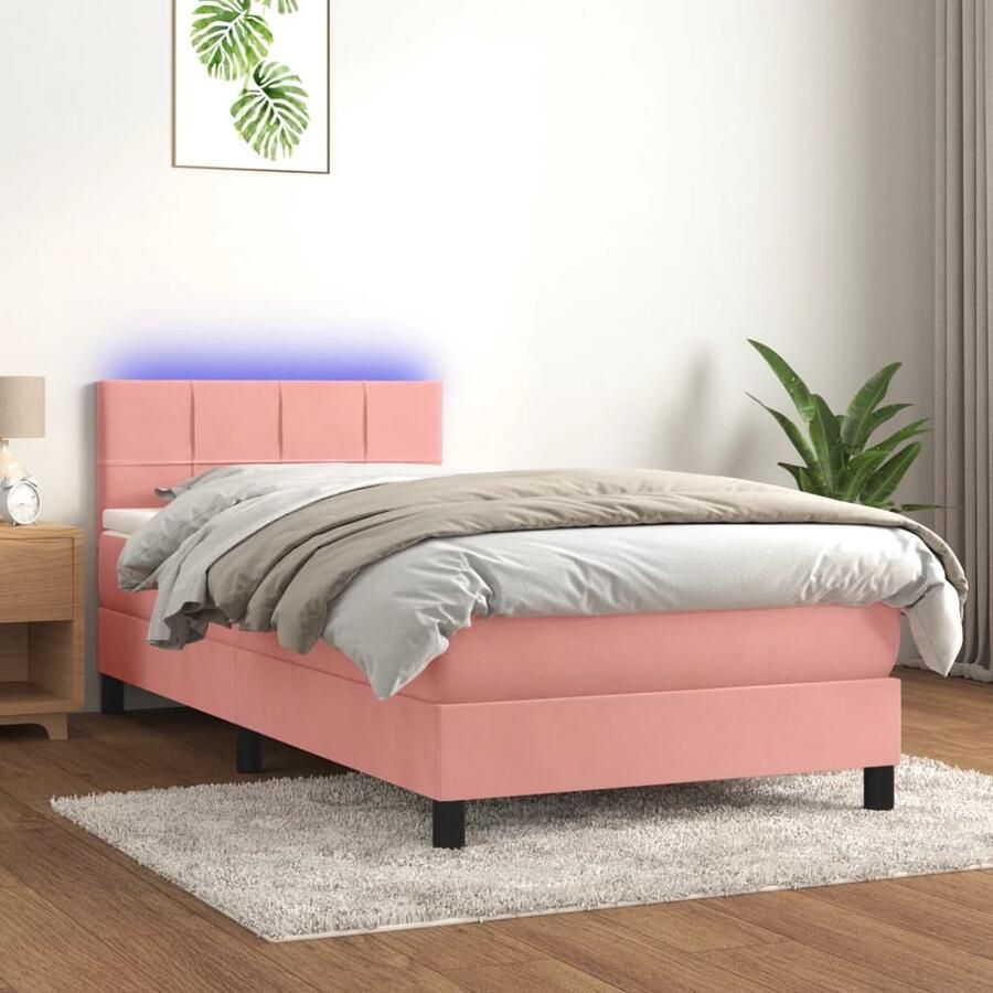 VidaXL Boxspring LED Fluweel Roze 90x200 cm Boxspring Bed Fluweel Bed Roze Bed Led Bed Adjustable Headboard Pocketed Spring Mattress Luxury Bed Bedroom Furniture - Foto 2