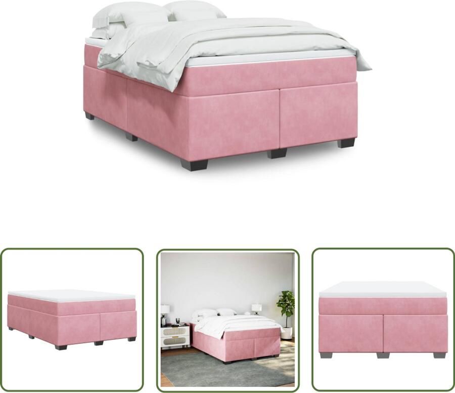 VidaXL Roze Boxspring met matras fluweel roze 140x190 cm Fluweel Bed Velvet Bed Tweepersoons Bed