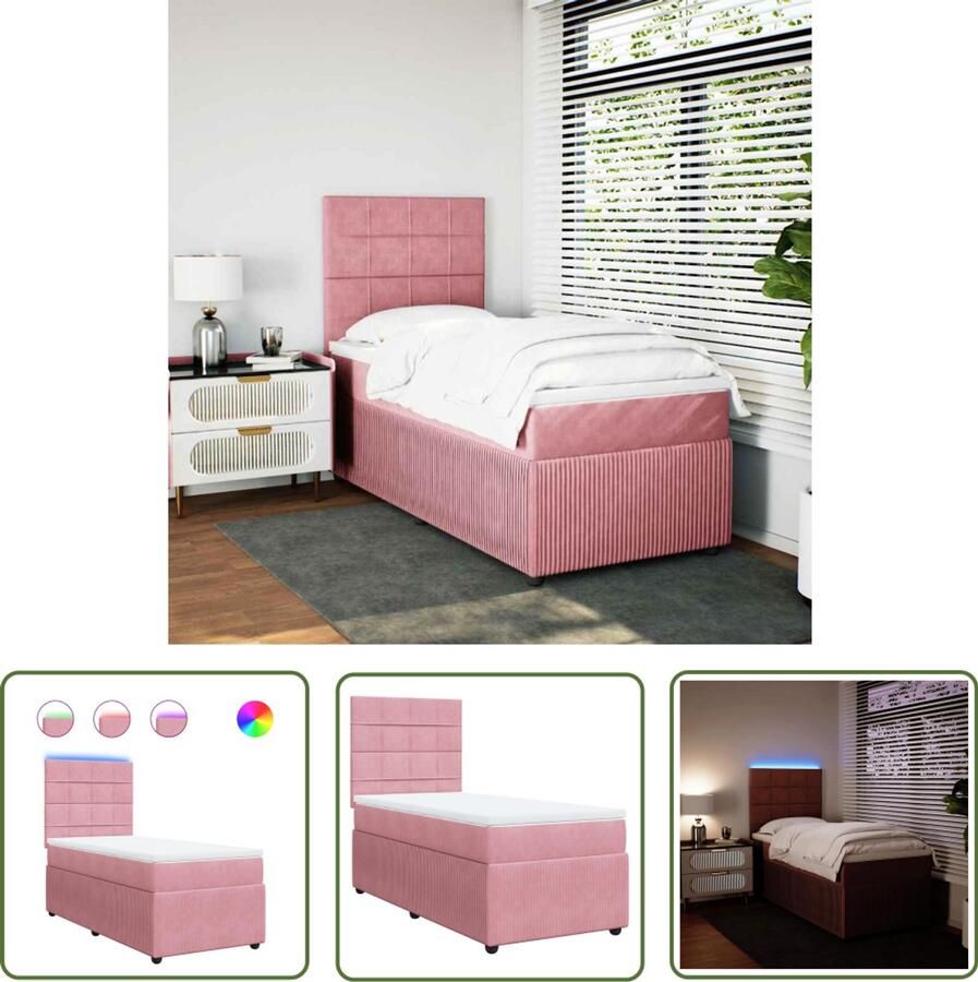 VidaXL Boxspring met matras fluweel roze 80x200 cm Boxspring Roze Boxspring Fluweel Bed Boxspring Frame Led Lamp