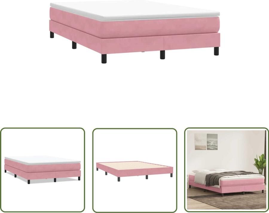 VidaXL Roze Boxspring zonder matras fluweel roze 140x210 cm Fluweel Boxspring Frame Bed Frame