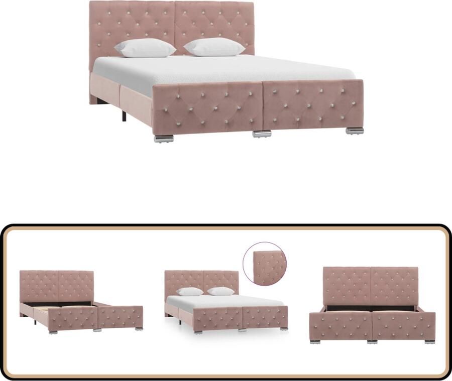 VidaXL Roze Fluwelen Bedframe 140x200 cm Klassieke Bed Frame Tweepersoons Bed Rozerood Bed Velvet Bed Houten Bed Frame Staal Bed Frame Bed Frame 140x200