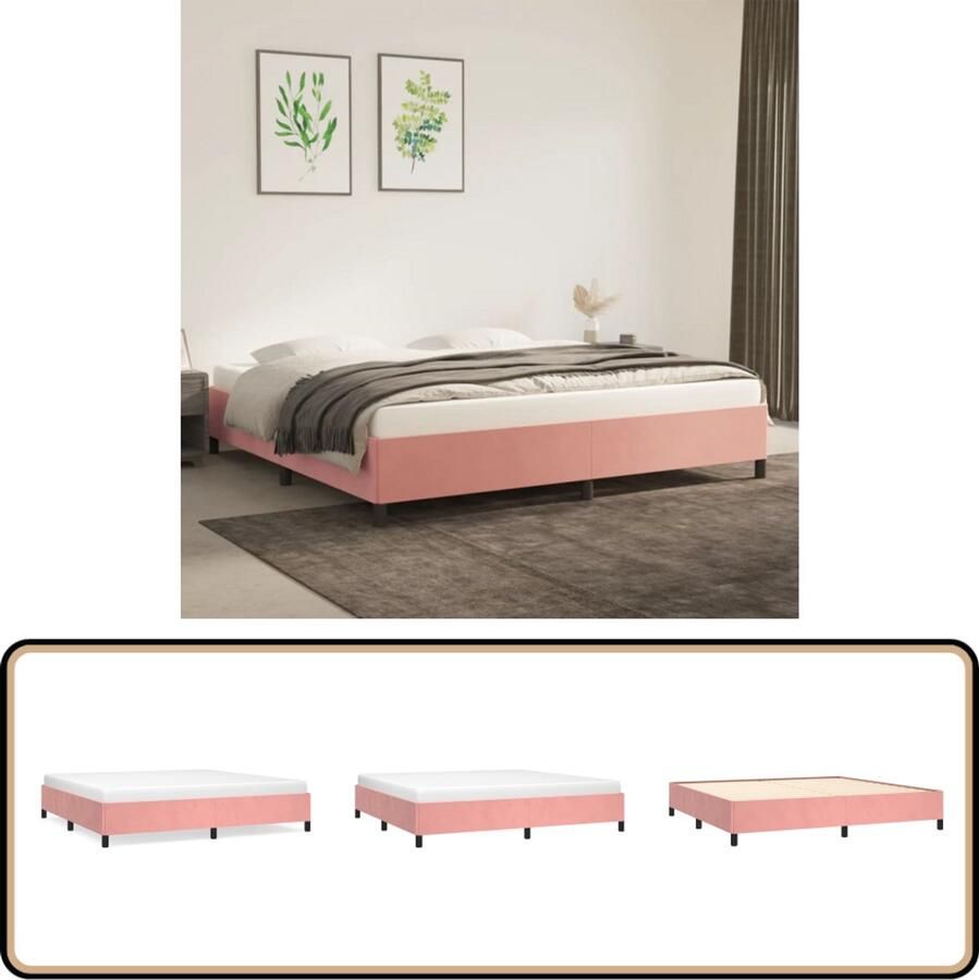 VidaXL Roze Fluwelen Bedframe 200x200 cm Fluwelen Bed Frame Roze Bed Frame Tweepersoons Bed Frame Boxspring Bed Frame Bed Frame Met Poten Multipex Lattenbodem