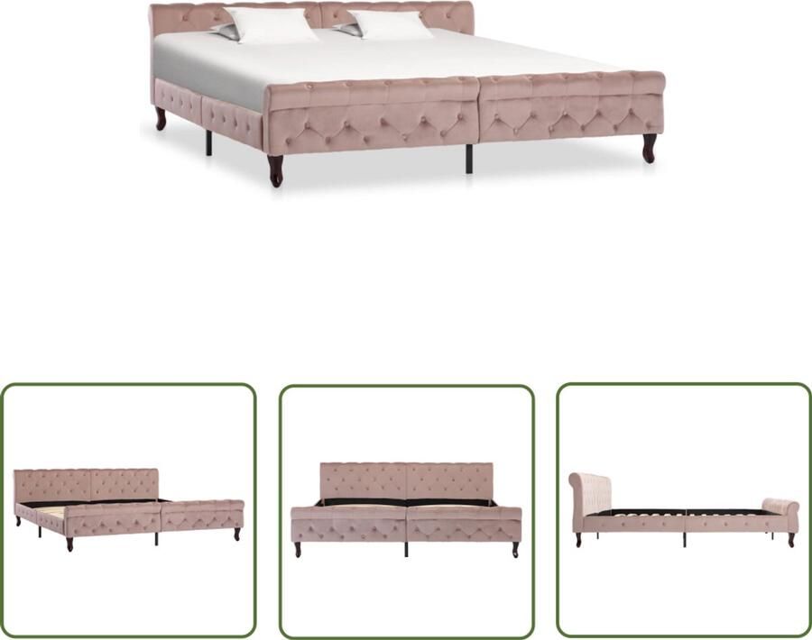 VidaXL Roze Fluwelen Bedframe 200x200 cm Klassieke Bed Frame Rozengekleurd Bed Tweepersoons Bed Velvet Bed Staal Bed Frame Houten Bed Frame Bed Frame Montage