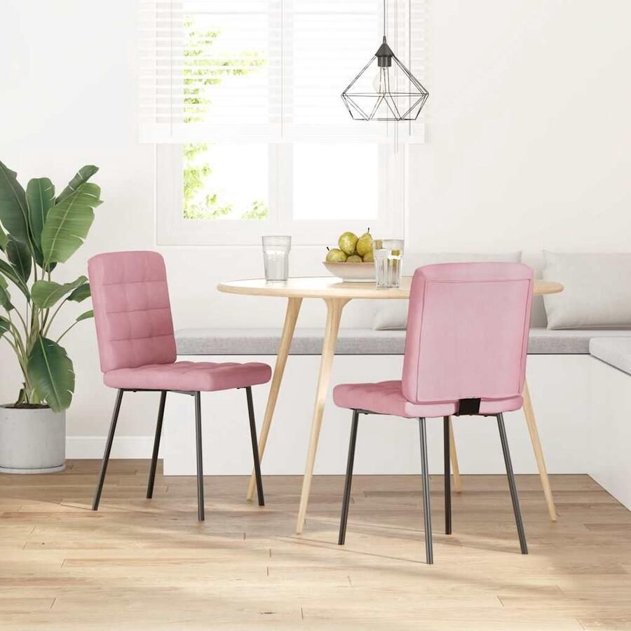VidaXL Roze Fluwelen Eetkamerstoelen Set van 2