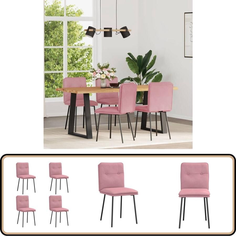 VidaXL Roze Fluwelen Eetkamerstoelen Set van 4 Eetzit Eetkamerstoel Velours Stoel Roze Stoel Moderne Stoel