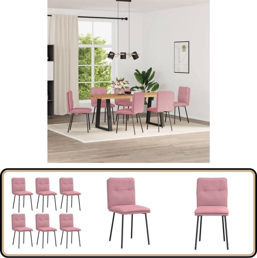 VidaXL Roze Fluwelen Eetkamerstoelen Set van 6 Eetzitplaatsen Eetkamerstoelen Velours Stoel Roze Meubels Comfortabele Stoel