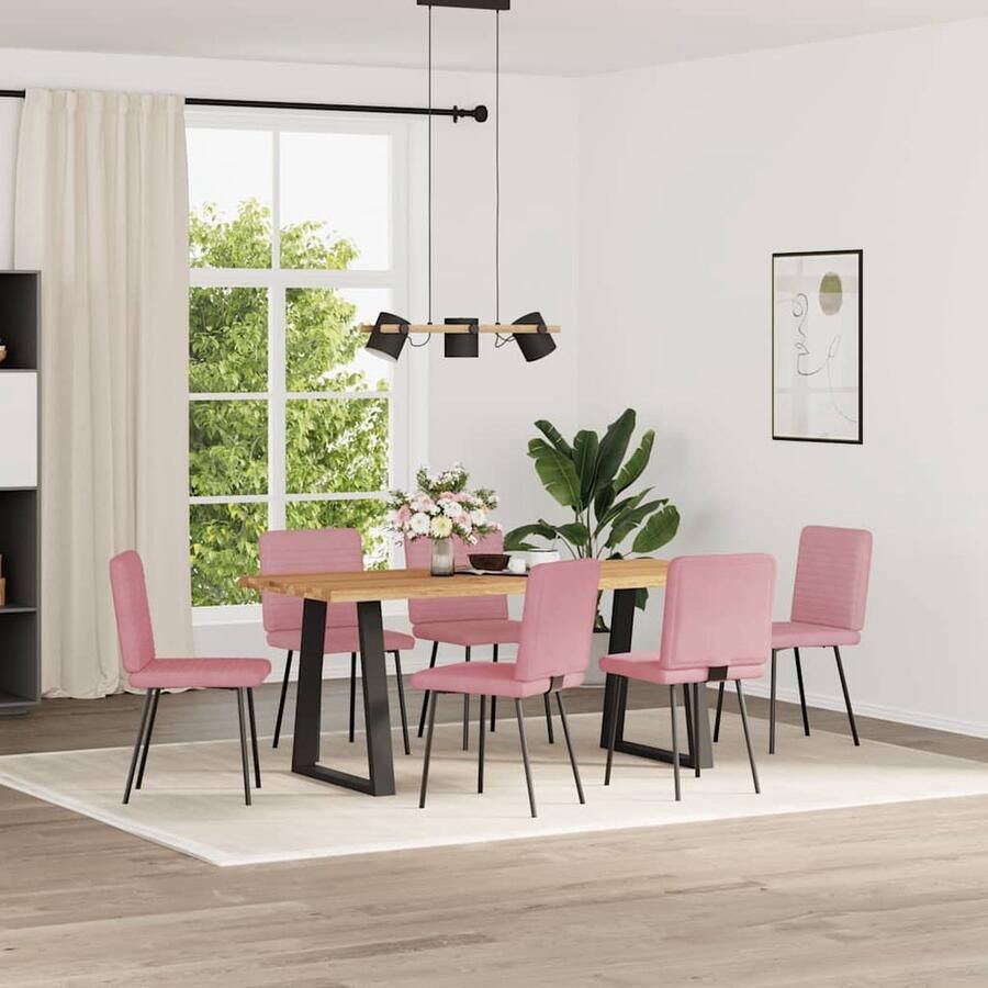 VidaXL Roze Fluwelen Eetkamerstoelen Set van 6