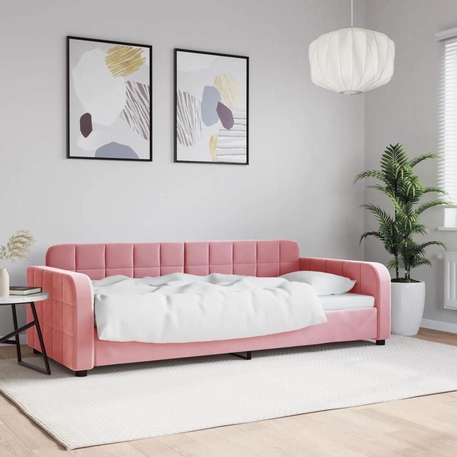 VidaXL Roze Fluwelen Slaapbank 90x200 cm Slaapbank Tweepersoonsbed Daybed Lounge Sofa Rozerood Meubilair