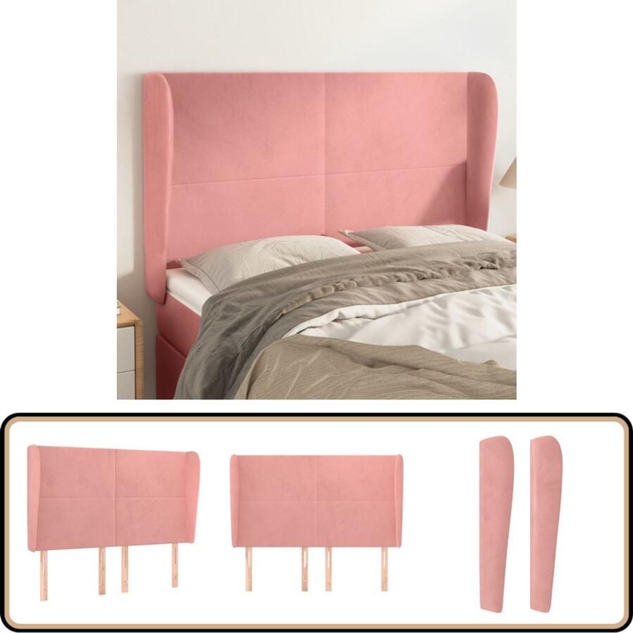VidaXL Hoofdbord met randen 147x23x118 128 cm fluweel roze - Foto 2