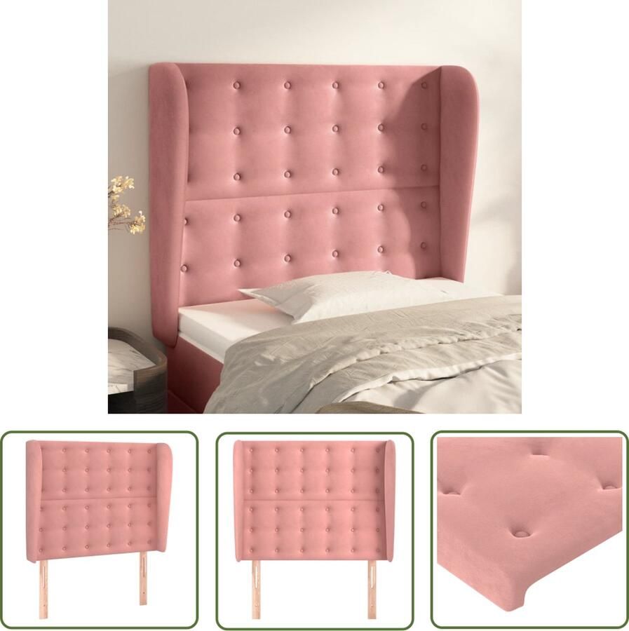 The Living Store Classic s Hoofdbord 93x23x118 128 cm Zacht fluweel roze Klassieke Hoofdbord Roze Hoofdbord Fluweel Hoofdbord Met Oren Beddecoratie