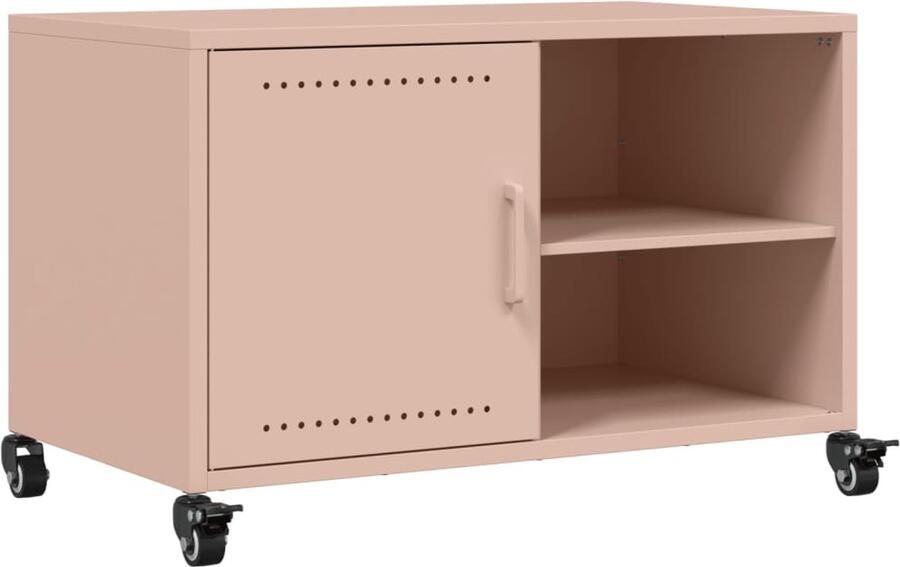 The Living Store Tv-meubel 68x39x43 5 cm staal roze Media-kast Tv-meubel Rozerood Staalkast Industriële Meubels - Foto 2