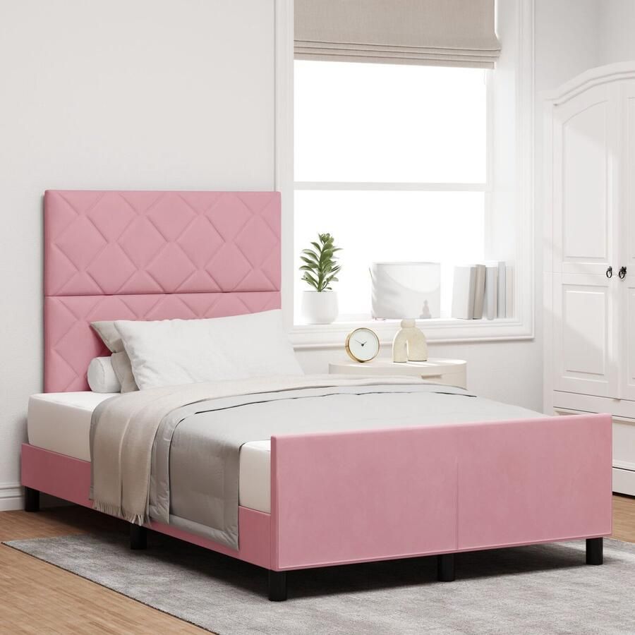VidaXL Bedframe met hoofdeinde Roze 120 x 190 cm Fluweel - Foto 2