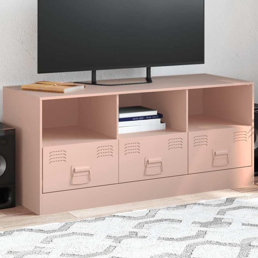 The Living Store Tv-meubel 99x39x44 cm staal roze Tv-meubel Rozemateriaal Staal Salontafel Opbergkast