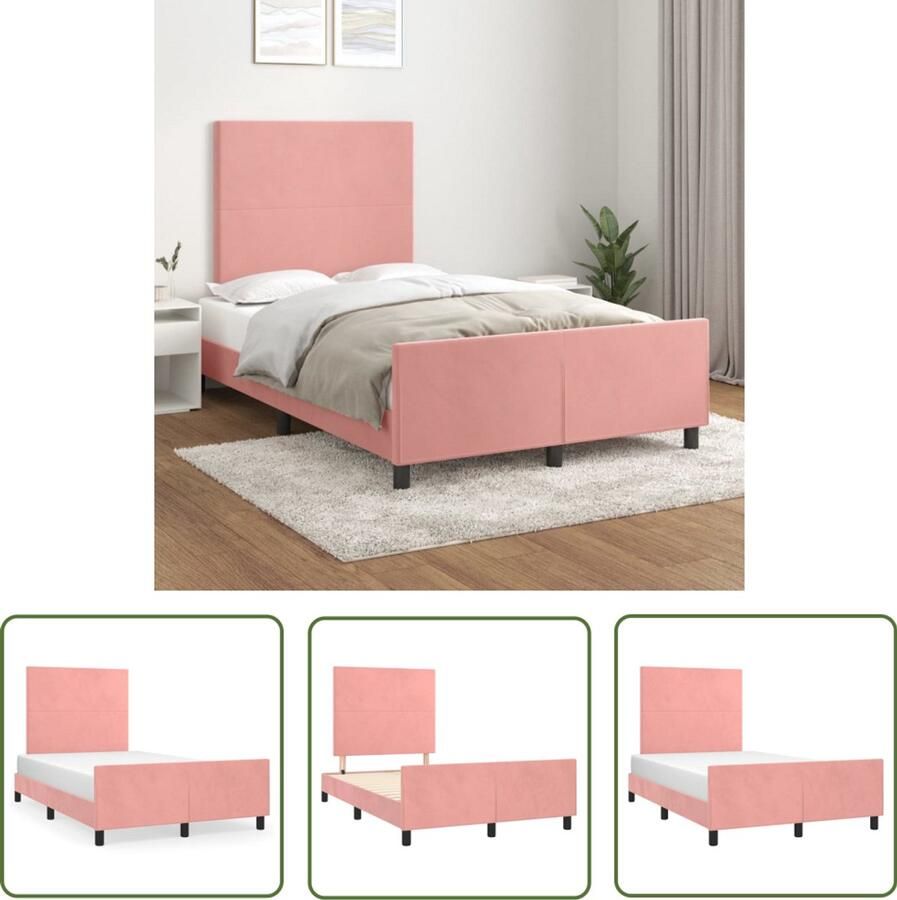 VidaXL Rozenkleurig Bed Comfortabel Bed Bedframe zonder matras 120x190 cm fluweel roze Fluweel Bed Tweepersoons Bed Slaapcomfort