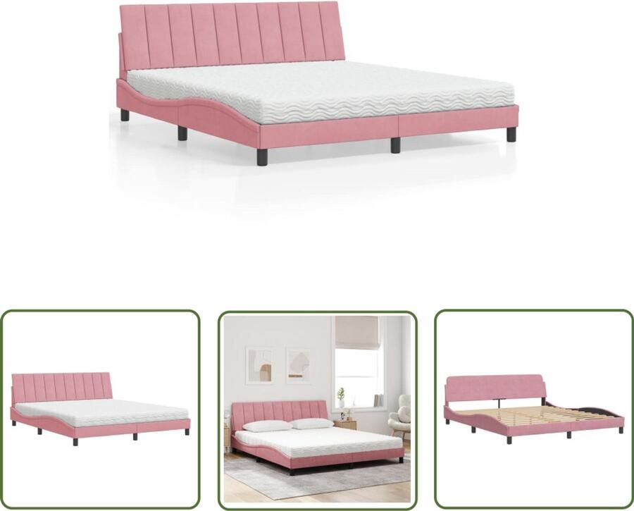 VidaXL Bed met matras Hanko fluweel roze 180x200 cm Bed Frame Rozenkleurig Bed Tweepersoonsbed Boxspring Slaapcomfort