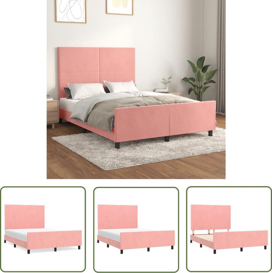 The Living Store Bedframe Roze Fluwelen 193x146x118 128 cm Verstelbaar hoofdeinde Ondersteunende poten Multiplex lattenbodem Comfortabele rugondersteuning Matras niet inbegrepen