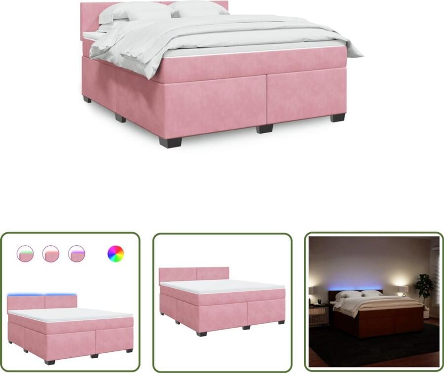 VidaXL Rozenkleurig Boxspring met matras fluweel roze 180x200 cm Boxspringbed Fluweel Matras