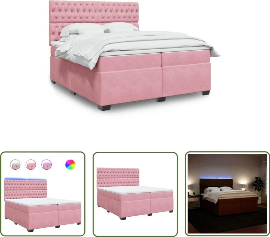 VidaXL Rozenkleurig Boxspring met matras fluweel roze 200x200 cm Fluweel Tweepersoonsbed Groot Bed