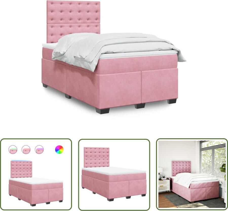 The Living Store Roze Fluwelen Boxspringbed 120x200 Pocketveringmatras met LED-verlichting Boxspringbed Rozenkleurig Fluweel Pocketveringmatras Led Verlichting
