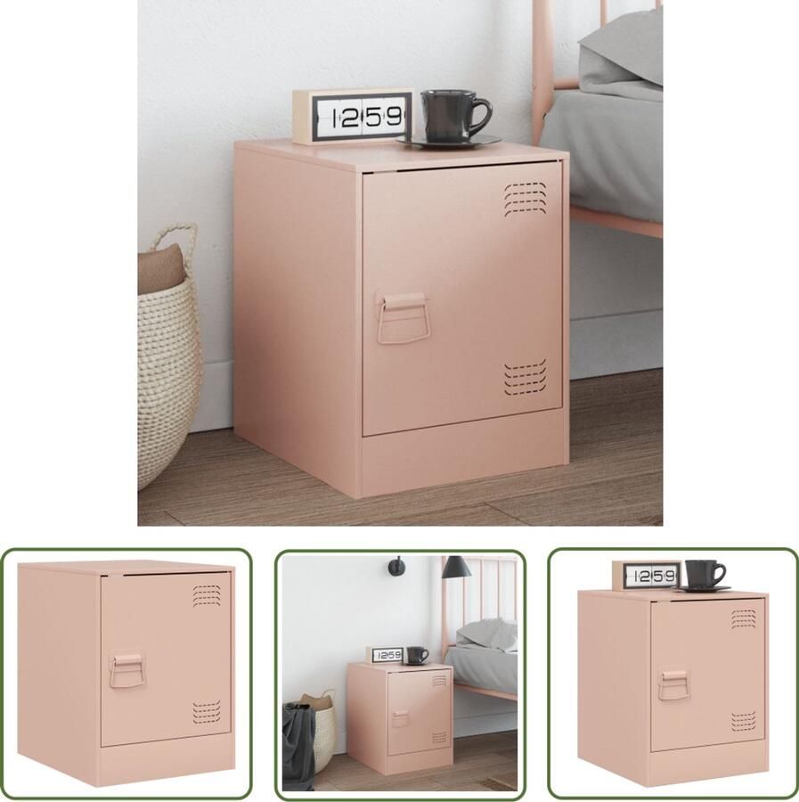 The Living Store Nachtkastje 34 5x39x44 cm staal roze Nachtkastje Rozenkleurig Staalkast Opbergvak Nachtlampje - Foto 2
